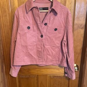 Zara Dusty Pink Corduroy Utility Jacket
